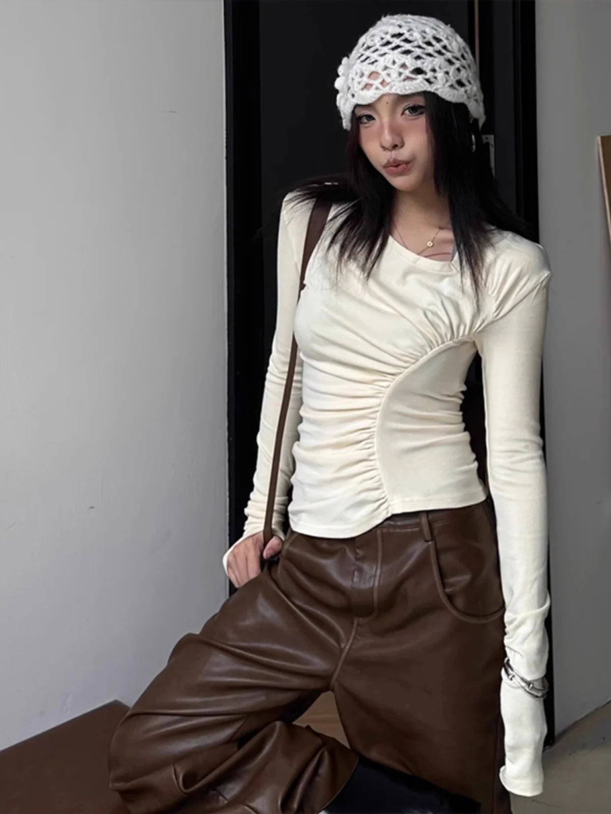 Ранняя осень новый дизайн рубашка с длинными рукавами женская нерегулярными