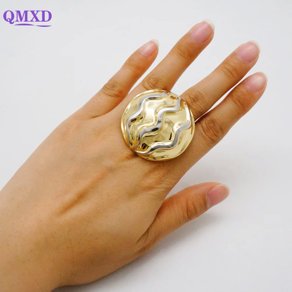 

Fashion African Charm Big Round Copper Ring Dubai Gold Color Classic Wedding Adjustable Finger Rings For Women Party Jewelry
