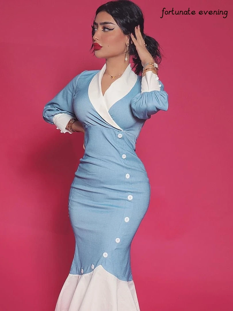 Женское винтажное вечернее платье-русалка голубое платье с V-образным вырезом на