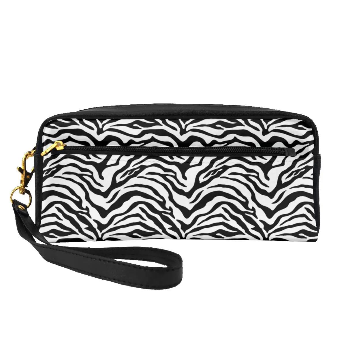 

Black And White Zebra Leather Storage Organizers Striped Print Women's Makeup Pouch Large Capacity Bathroom Cosmetic Bags