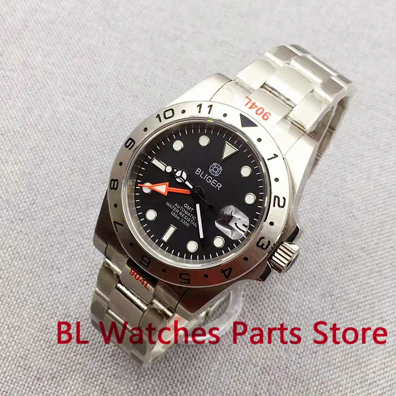 Мужские автоматические часы BLIGER NH34A(GMT) DG3804(GMT) с серебристым циферблатом 40 мм/43 мм