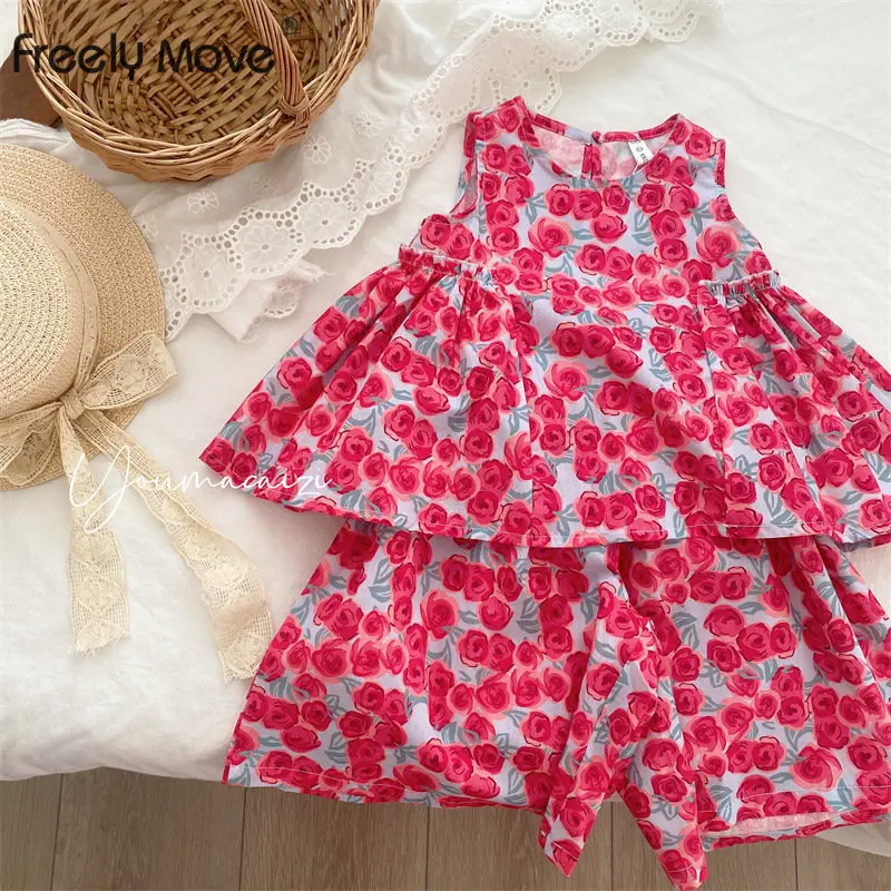 

Sweet Children's Summer Sleeveless Suit Girls Clothing Set Infant Baby Floral Tops Shorts Two-Piece Baby Clothing Set