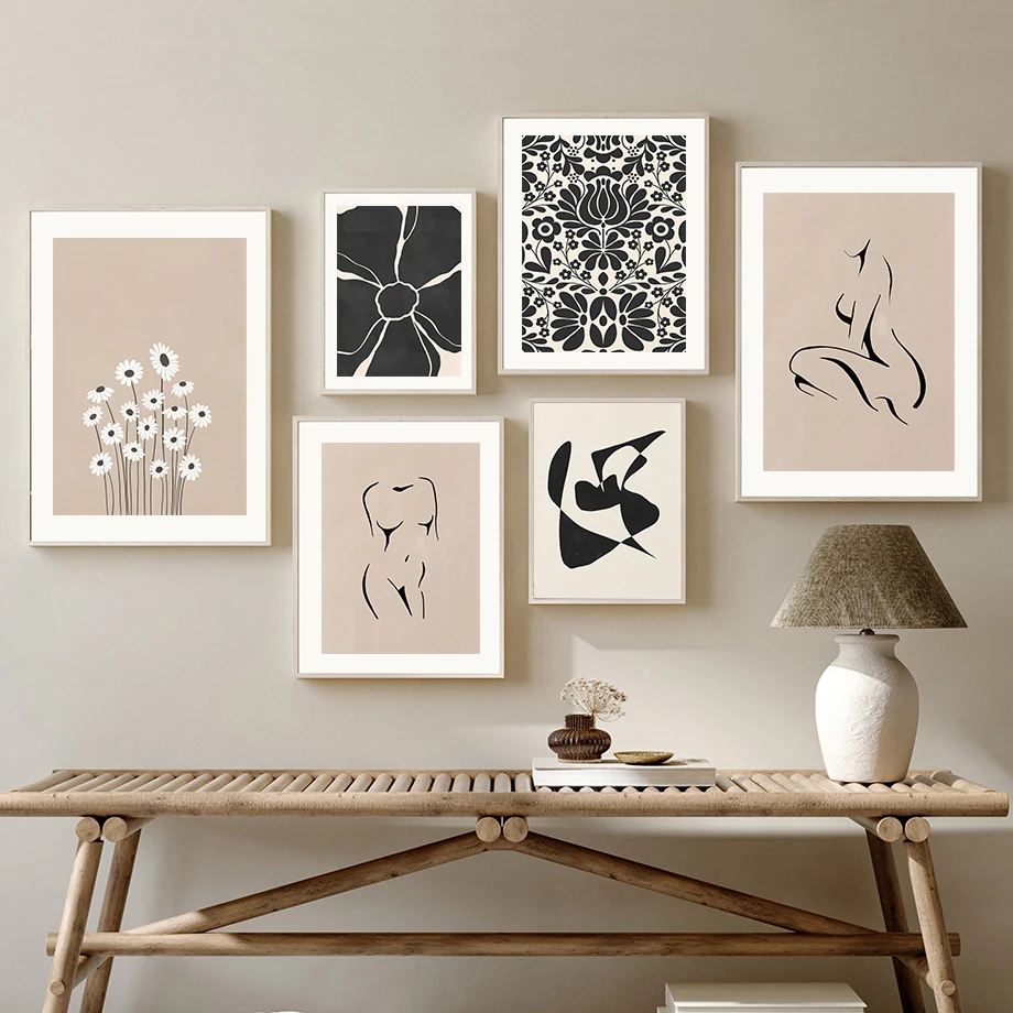 

Black Abstract Figure Flowers Color Block Wall Art Canvas Painting Nordic Posters And Prints Wall Pictures For Living Room Decor