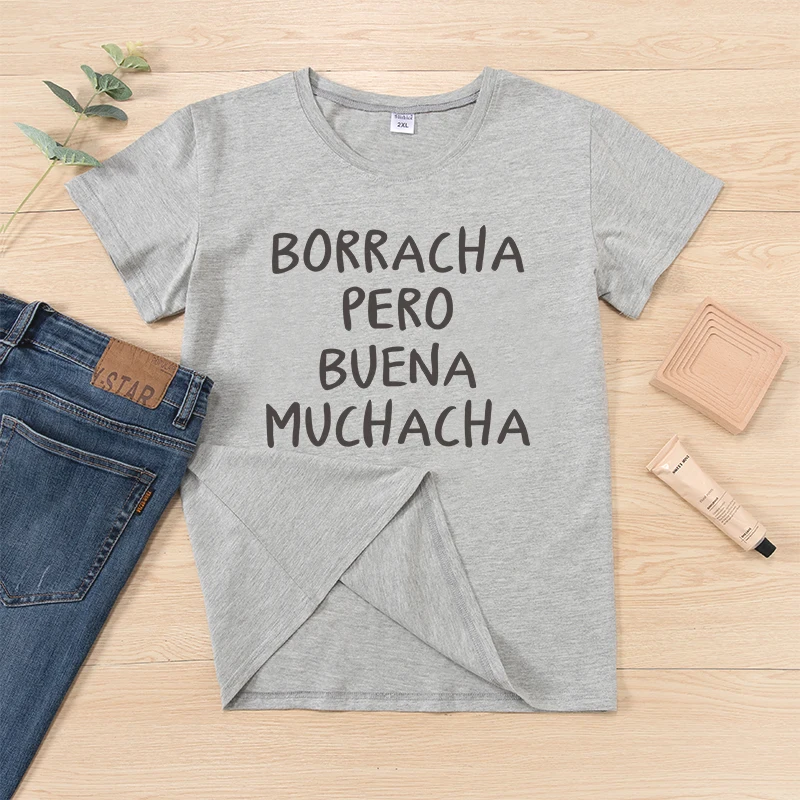 

DRUNK BUT GOOD GIRL Funny Spanish basico camiseta mujer Letter Print Women T-shirt short sleeve cotton lady tshirt tee