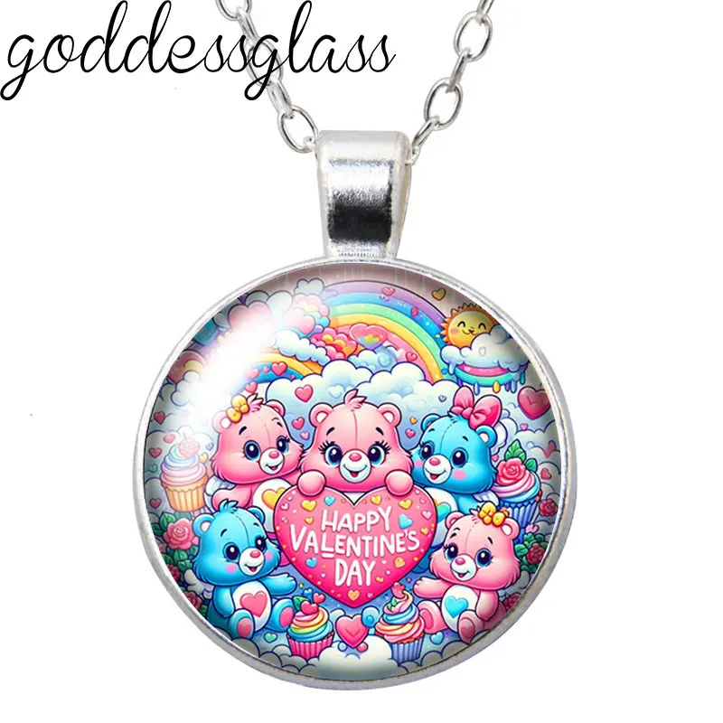 Фото MINISO Care медведи Рождественская елка Good Luck Share Grumpy Round Photo Стеклянный кабошон посеребренный кулон ожерелье ювелирные изделия подарок №2