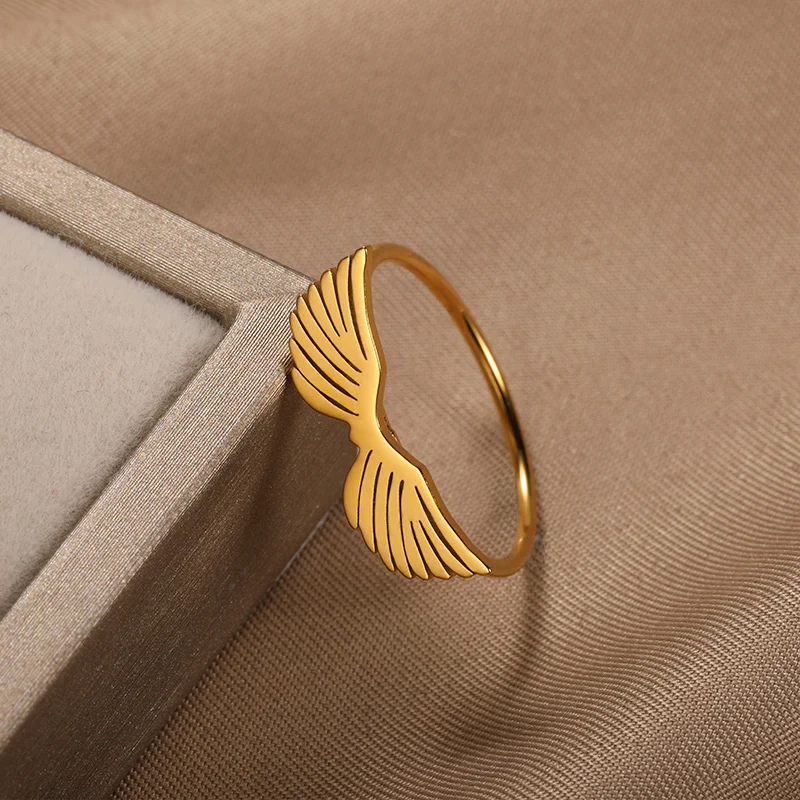 

Stainless Steel Angel Wing Rings For Women Girl Romantic Anniversary Jewelry Vintage Finger Ring Accessories Friend Sister Gift