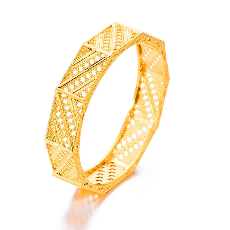 

Браслет женский с застежкой, полый ювелирный украшение под Желтое золото с геометрическим узором, подходит для свадьбы или вечеринки, диаме...