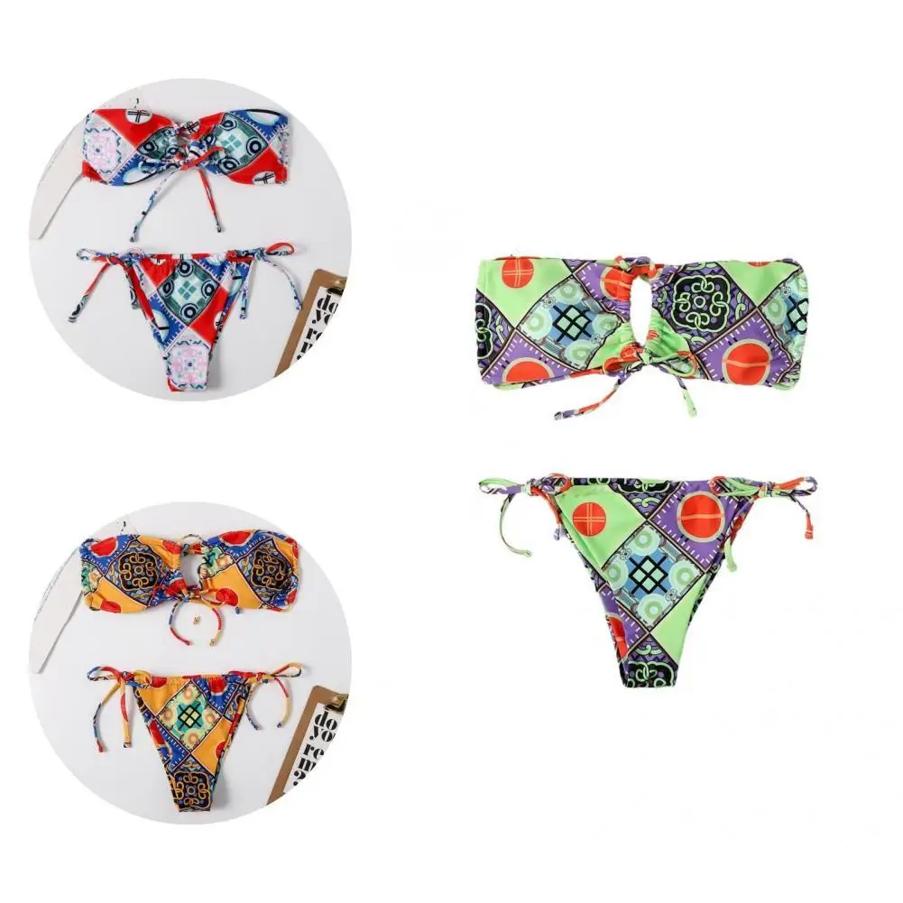 

Пляжная одежда без бретелек, купальный костюм с винтажным принтом для пляжа