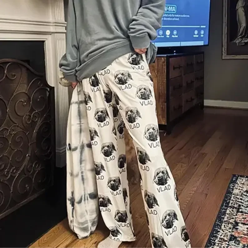 Пижамные штаны с лицом собаки и кошки на заказ пижамы именными лицами женские