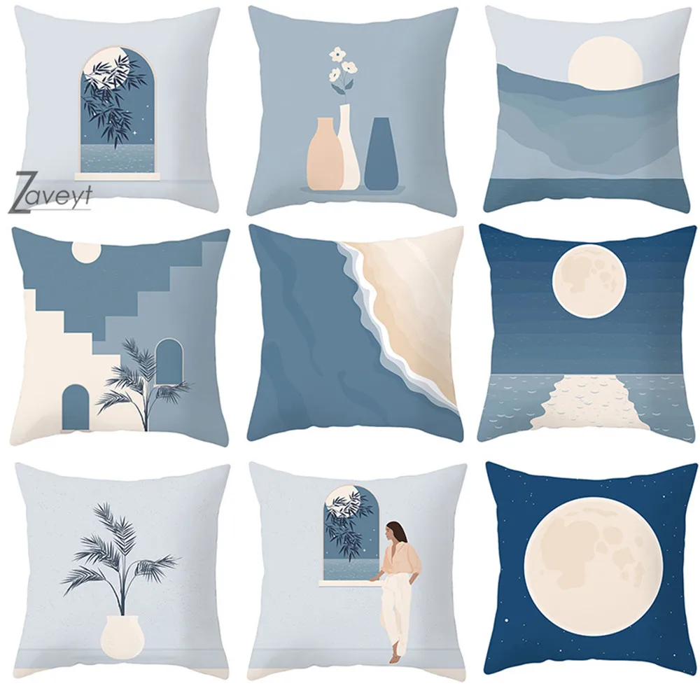 

40/45/50/60 см скандинавские маленькие свежие искусственные синие серии наволочки для диванных подушек, домашний диван, прикроватный наволочка с абстрактным геометрическим рисунком