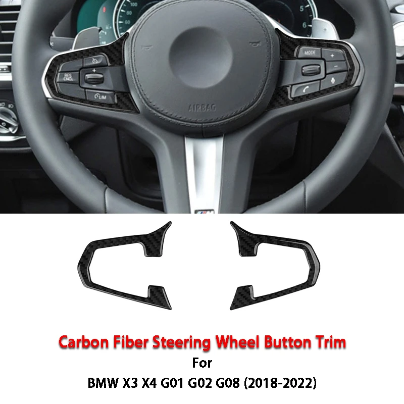

2Pcs Carbon Fiber Steering Wheel Button Trim Cover Decals Car Styling For BMW New X3 X4 G01 G02 G08 2018-2022 Car Accessories