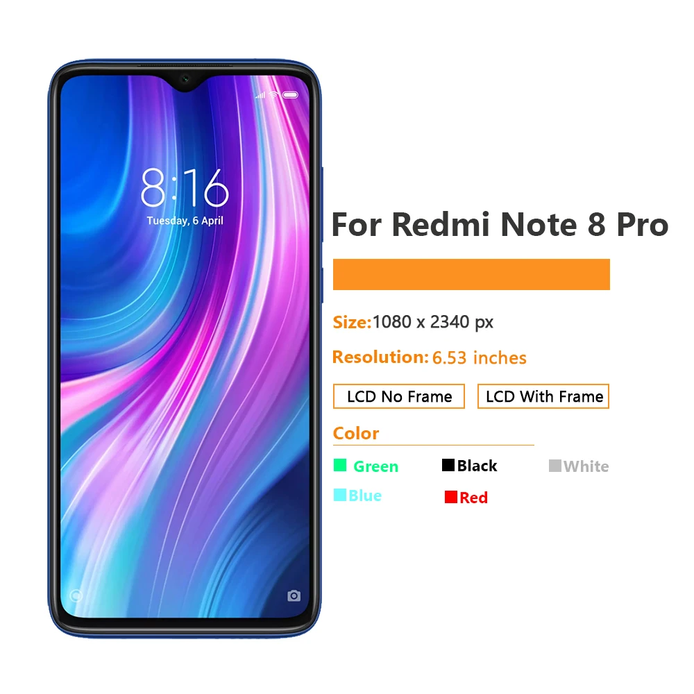 6 53-дюймовый Жк-экран Для Xiaomi Redmi Note 8 Pro Емкостный Сенсорный Дисплей С Комплектом