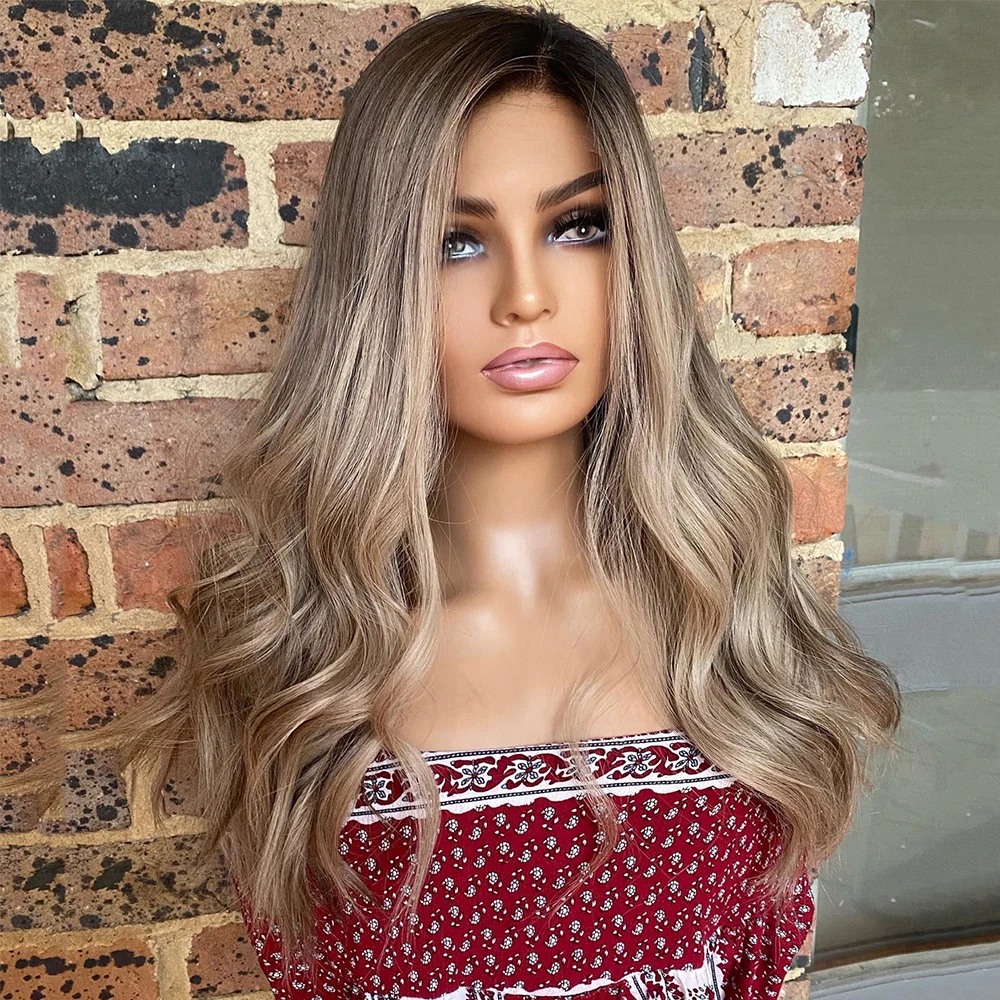 Premium Human Hair Wigs Dark Brown Ash Blonde Highlights Full Lace wig for Women Glueless 13x6 Lace Frontal Wig HD Transparent