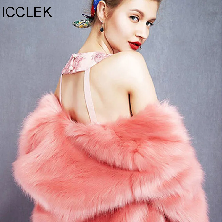 ICCLEK Ladies' long fur coat imitation fur coat women's fox hair lengthened thickened coat