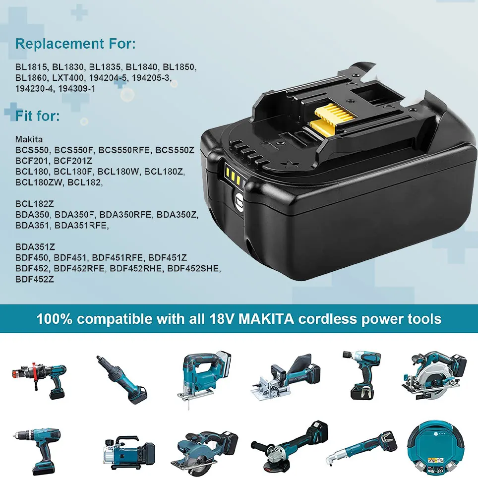 

2022 18V BL1850 spare battery LXT lithium ion for Makita BL1830 BL1840 BL1850B BL1860 cordless power tools
