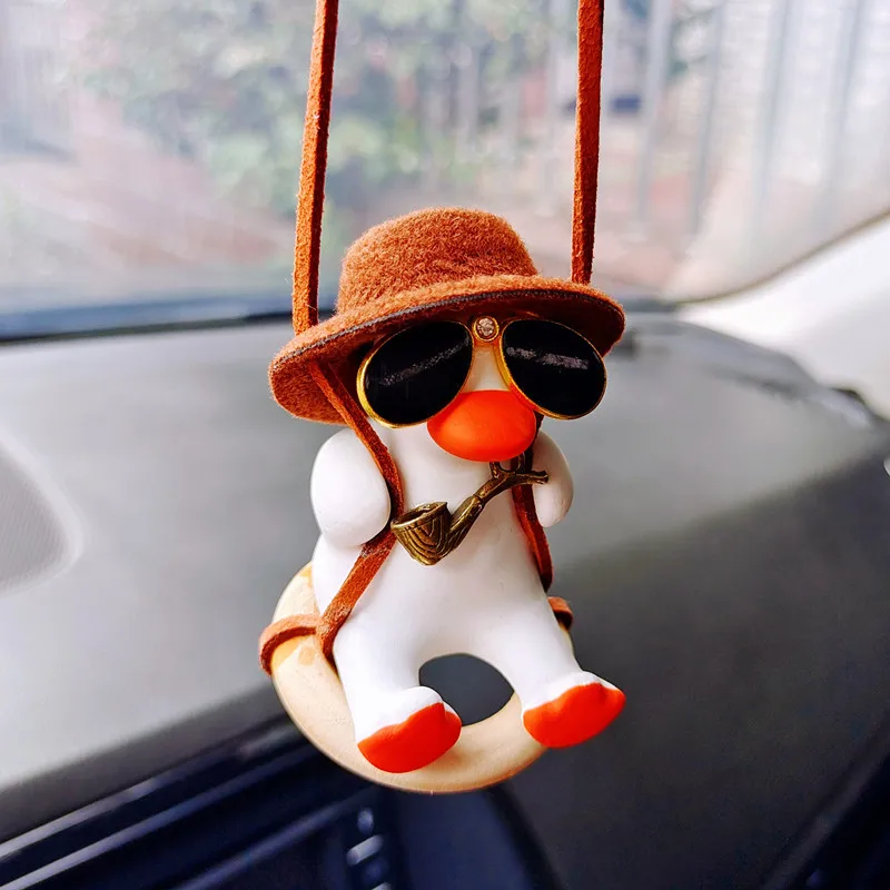 

Car Interior Pendant Cute Anime Swing Cowboy Hat Little Duck Hanging Auto Rearview Mirror Fragrance Decor Accessories Girls Gift