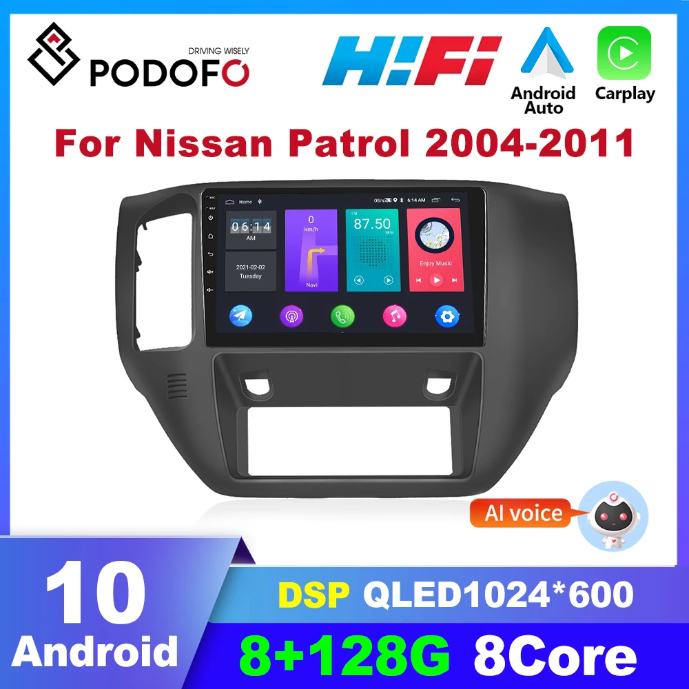

Автомагнитола Podofo, 2 Din, Android, для Nissan патруль 2004-2011, мультимедийный видеоплеер, Carplay, Авторадио, GPS-навигация, аудио