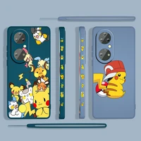 pikachu cute cartoon for huawei p50 p40 p30 p20 p smart z pro plus 2019 2021 liquid left rope phone case coque cover capa shell