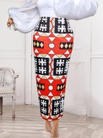 high waist big size long skirts for women xxl geometrical pakage hip slim fit bandage african skirt casual evening party jupes