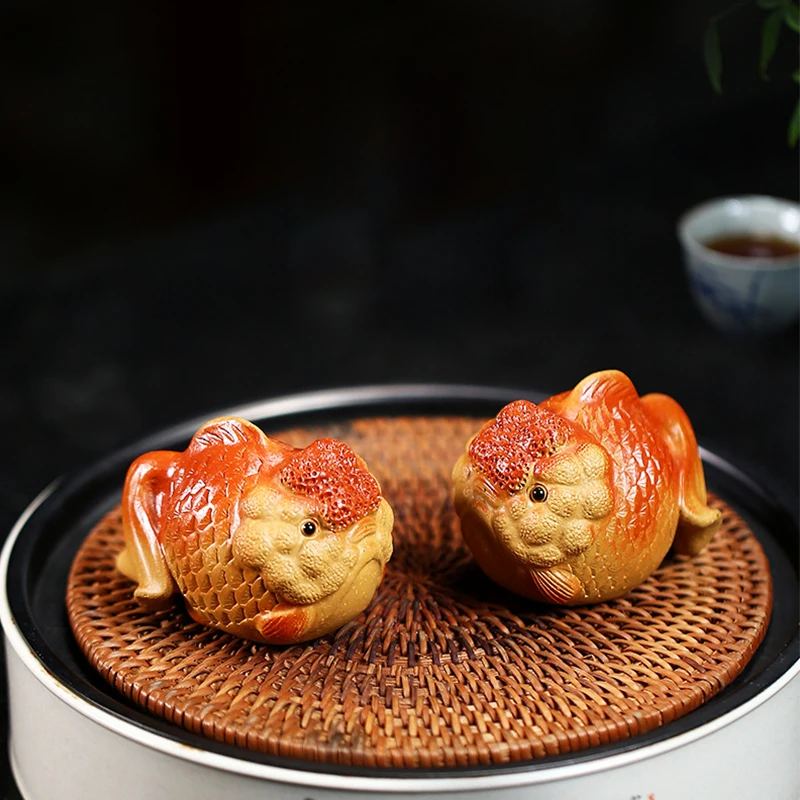 

Chinese Boutique Purple Sand Tea Pet Lucky Fish Statue Ornaments Tea Ceremony Tea Set Accessories Desktop Crafts Tea Play