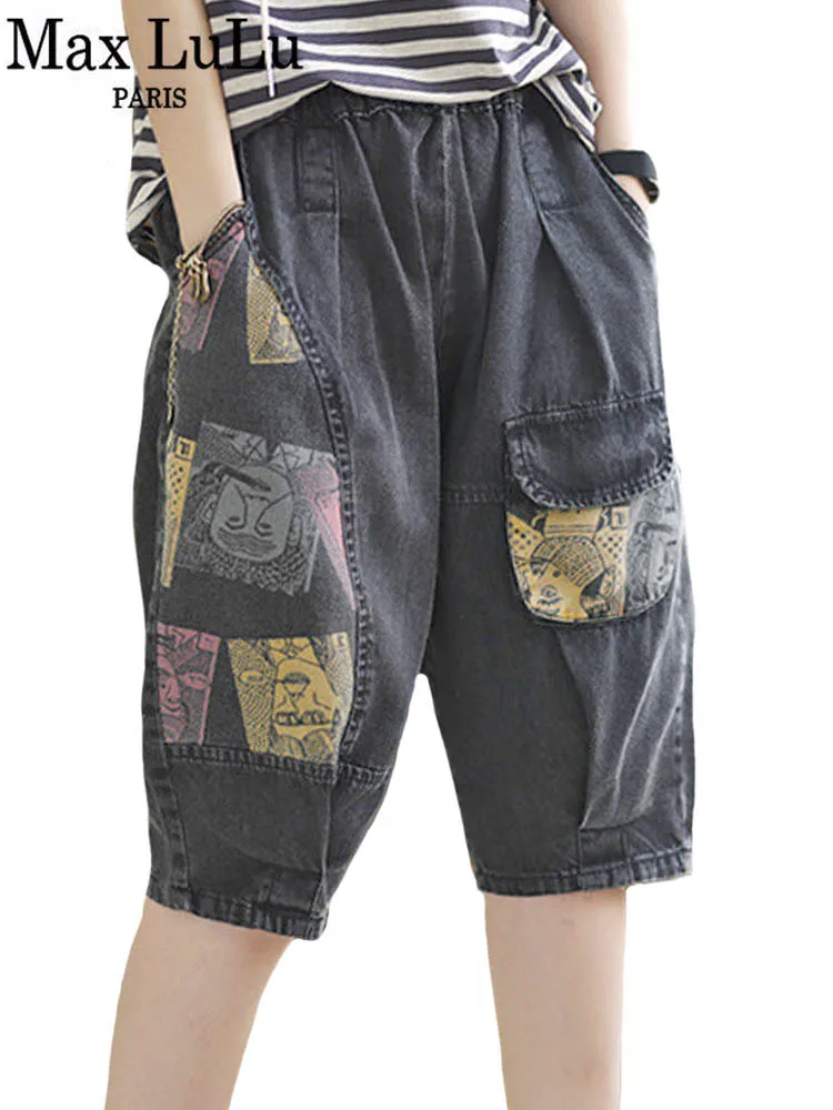 

Max LuLu Summer Clothing 2022 Luxury Korean Designer Womens Vintage Black Jeans Punk Pattern Trousers Printed Street Harem Pants