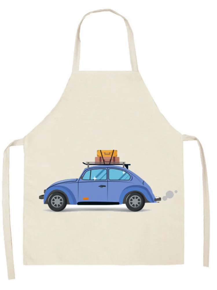 Детский Льняной Фартук без рукавов с мультяшным рисунком автомобиля домашний