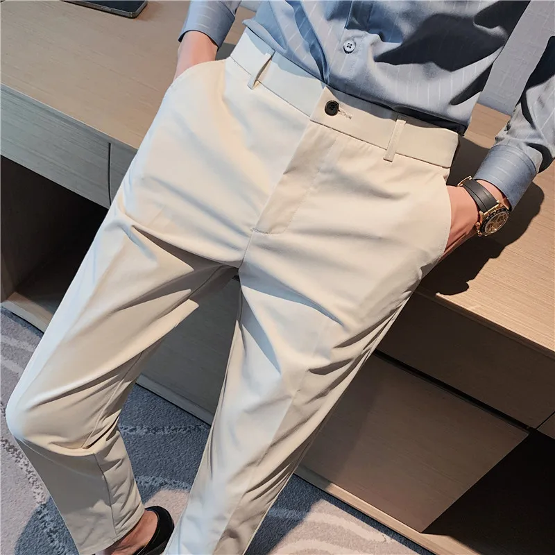 

Men's Breathable Straight Leg Pants Quick Dry Elastic Trousers New Slim Business Formal Versatile Solid Color Wear Suit Pant Man