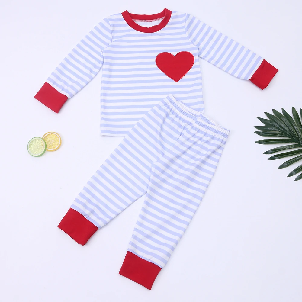 

0-8Yrs Valentine's Day Long Sleeve Sets Fall/Winter Boy Clothes White And Red Suit With Heart Embroidery 2Pcs Outfit Long Pants