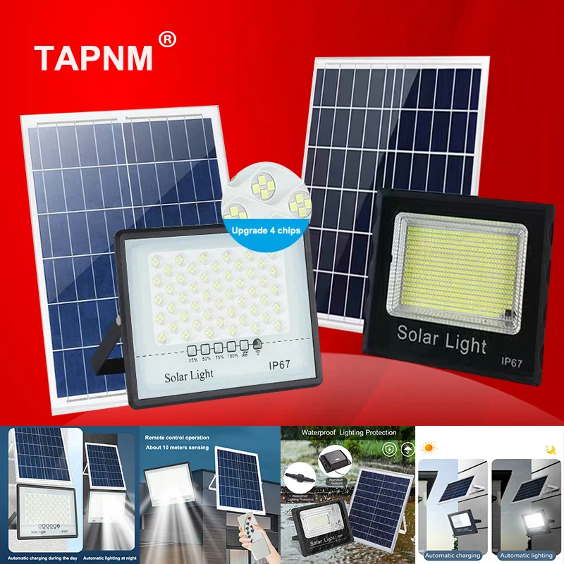 Solar LED spotlight outdoor garden residential remote control floodlight solar lamp 5m waterproof cable outdoor lighting