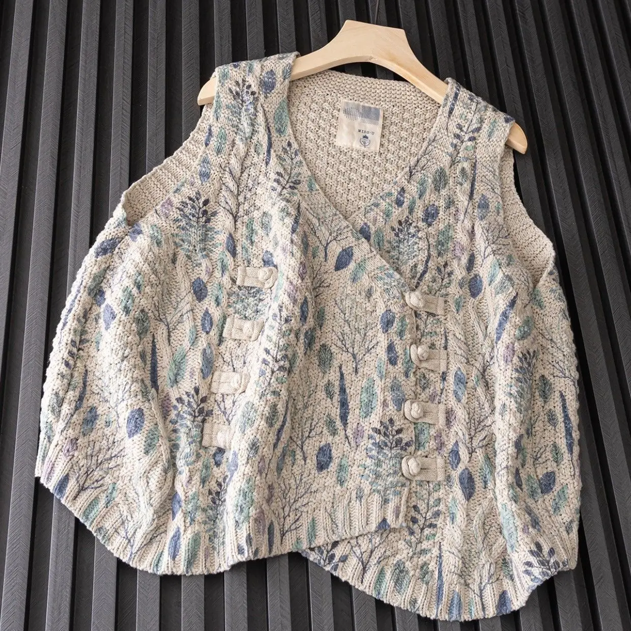 Sen женский маленький вязаный свитер со свежим цветочным принтом в стиле ретро