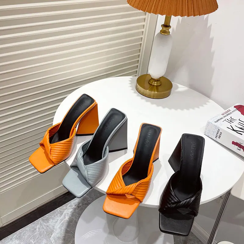 

Женские шлепанцы на высоком квадратном каблуке, сандалии с бантом и открытым носком, сланцы, шлепанцы с квадратным носком, новинка 2022