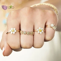 gold plated daisy flower rings for women bohemian korean style finger ring bride wedding engagement crystal ring jewelry gift