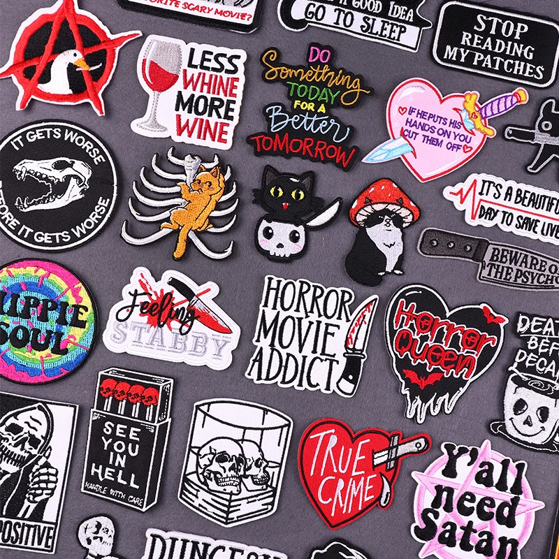 

Animal Cat Patch Horror Movie/Punk Patch Iron On Patches For Clothing Thermoadhesive Patches On Clothes Letter Ironing Sticker