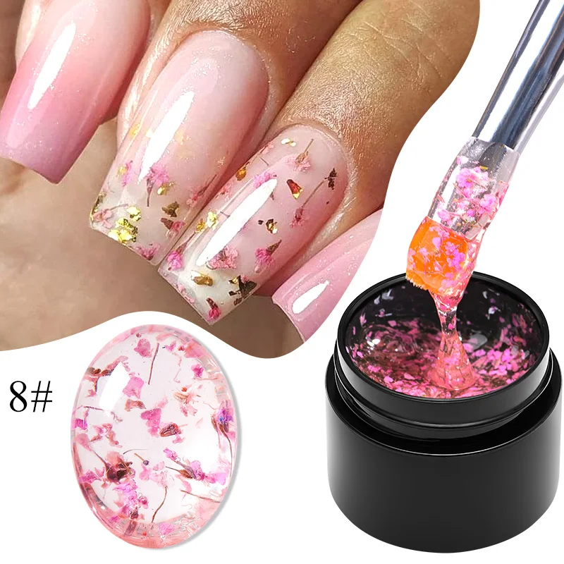 MEET ACROSS 5ml Pink Dried Flower Gel Nail Polish Natural Flower Fairy Nail Art Gel Soak Off UV LED 
