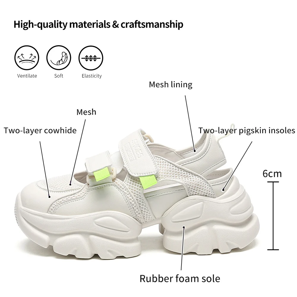 SOMILISS Women Sports Platform Sandals Genuine Leather Mesh Pachwork Outdoor Sandals Hiking Athletic Beach Summer Pool Shoes