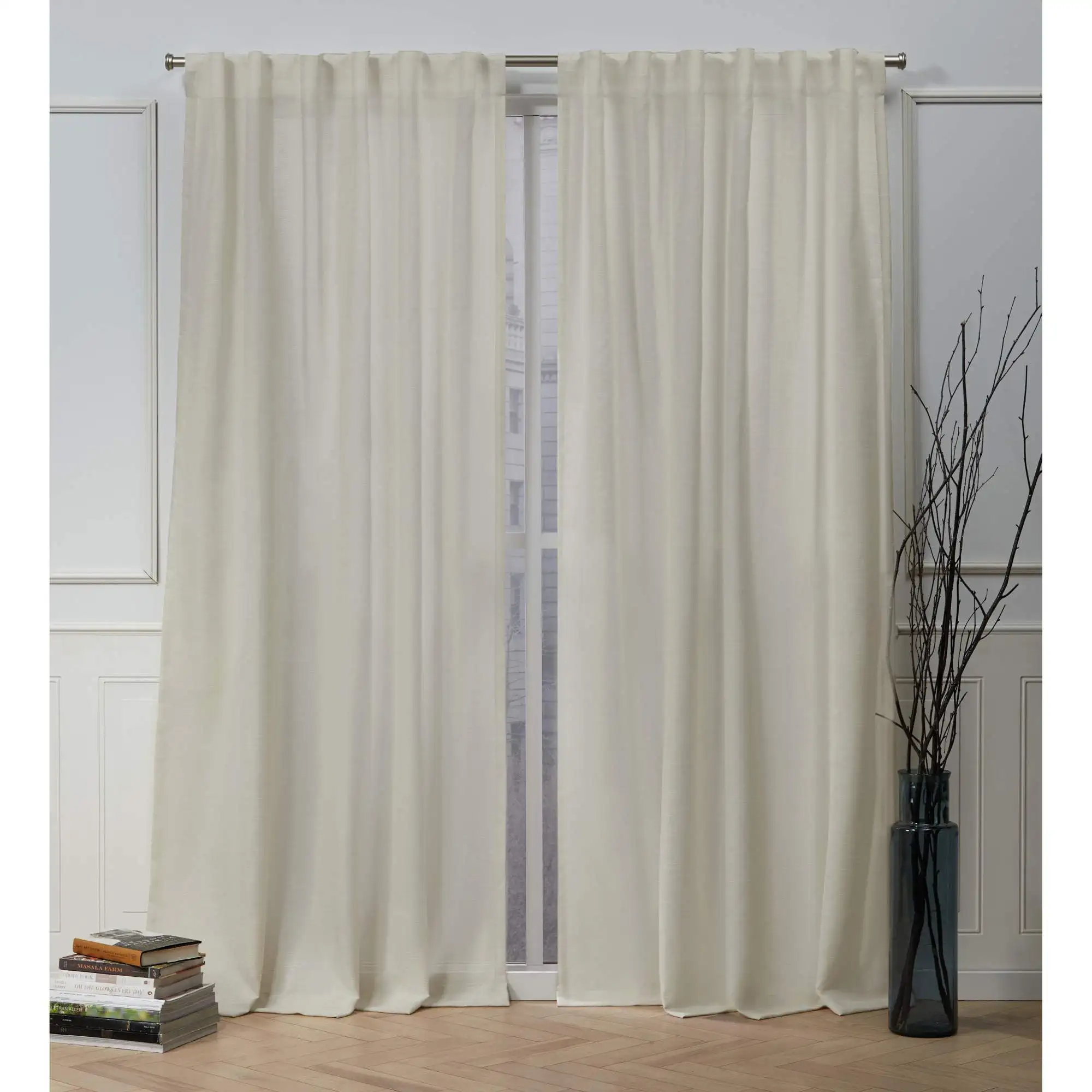 

Faux Linen Slub Textured Hidden Tab Top Curtain Panel Pair, 54x96, Linen