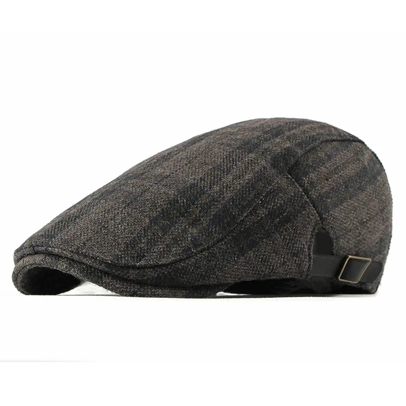 2022 Autumn Winter Classic Men Beret Male Retro Plaid Style England Hat Peaked Painter Cap Flat Vintage For Dad Adjustable A94