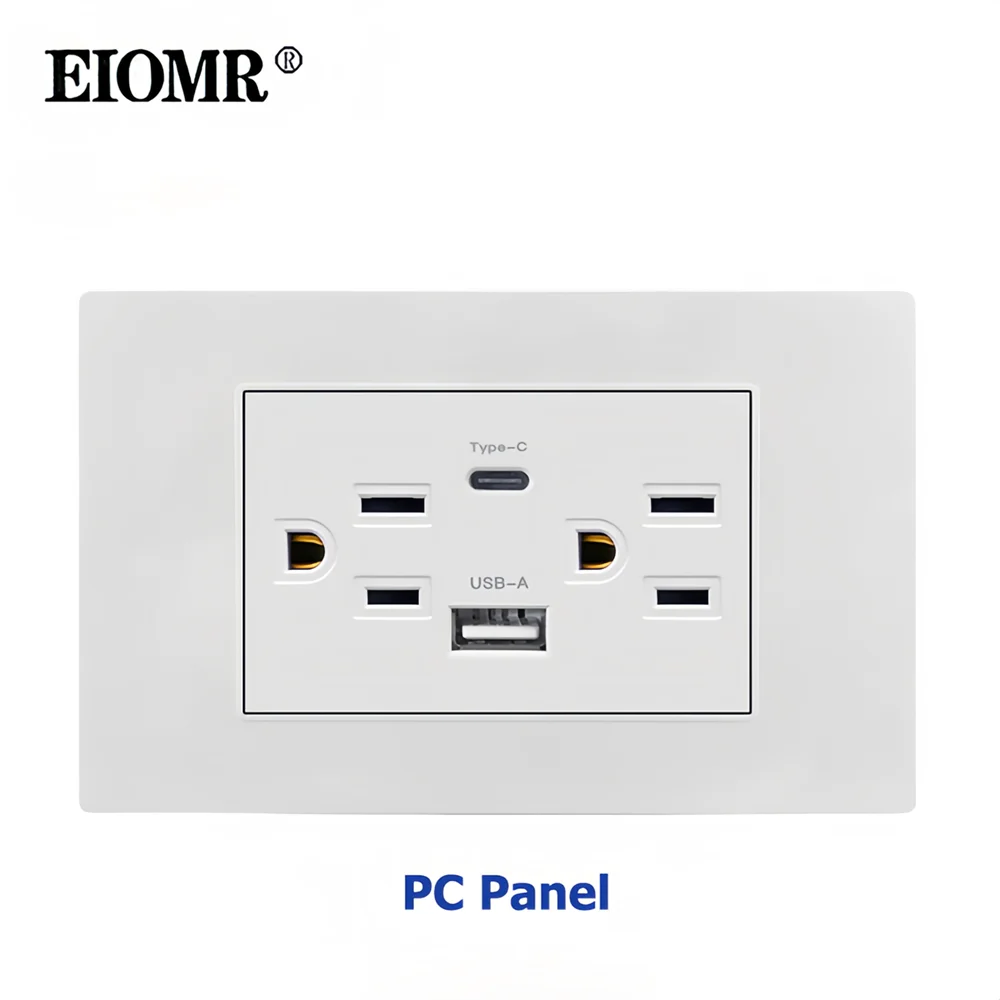 Стандартная настенная розетка EIOMR США 15 А с USB Type-C 2 1 переменный ток 118*75 мм белая