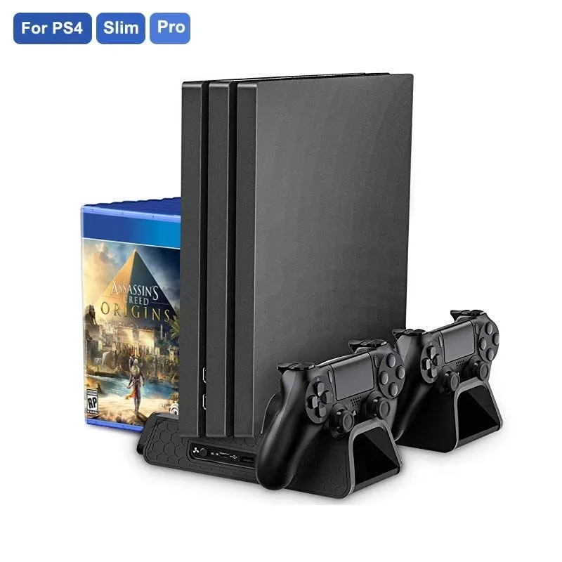 For PS4/PS4 Slim/PS4 Pro Vertical Stand LED Cooling Fan Dual Controller Charger Charging Station For SONY Playstation 4 Cooler
