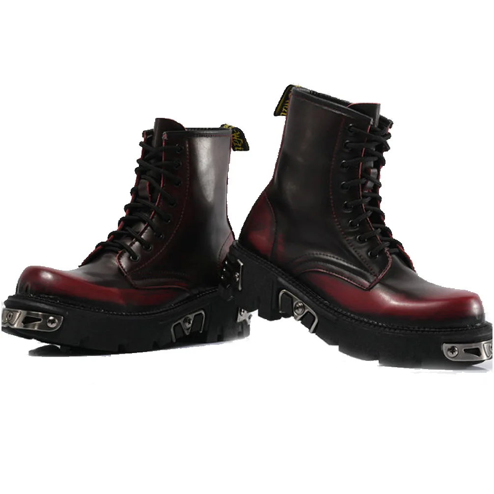 

2022 Men's Genuine Leather Motorcycle Boots Gothic Punk Ankle Boots Casual Black Warm Martin Boots Fashion Thick Bottom Female