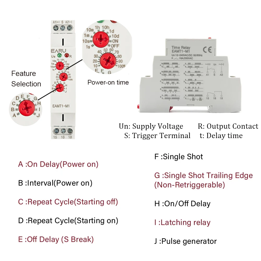 12-240 В переменного тока/постоянного тока тип DIN-рейки 0 1 секунды 10 дней реле
