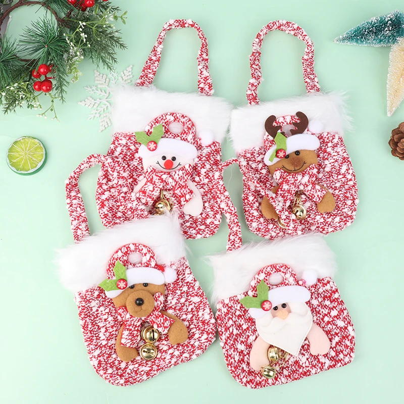 

1pc Pink Christmas Gift Bag Cartoon Santa Claus Snowman Elk Xmas Eve Portable Apple Bag Merry Christmas Decor Candy Package