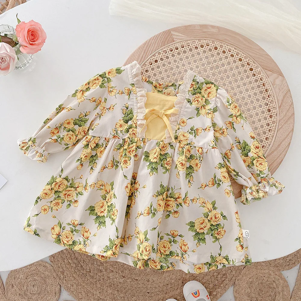 

Детское винтажное платье принцессы, с длинным рукавом и цветочным принтом