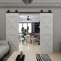 sliding barn door hardware kit heavy duty smoothly and quietly easy to install fit double door panel middle wheel t roller black