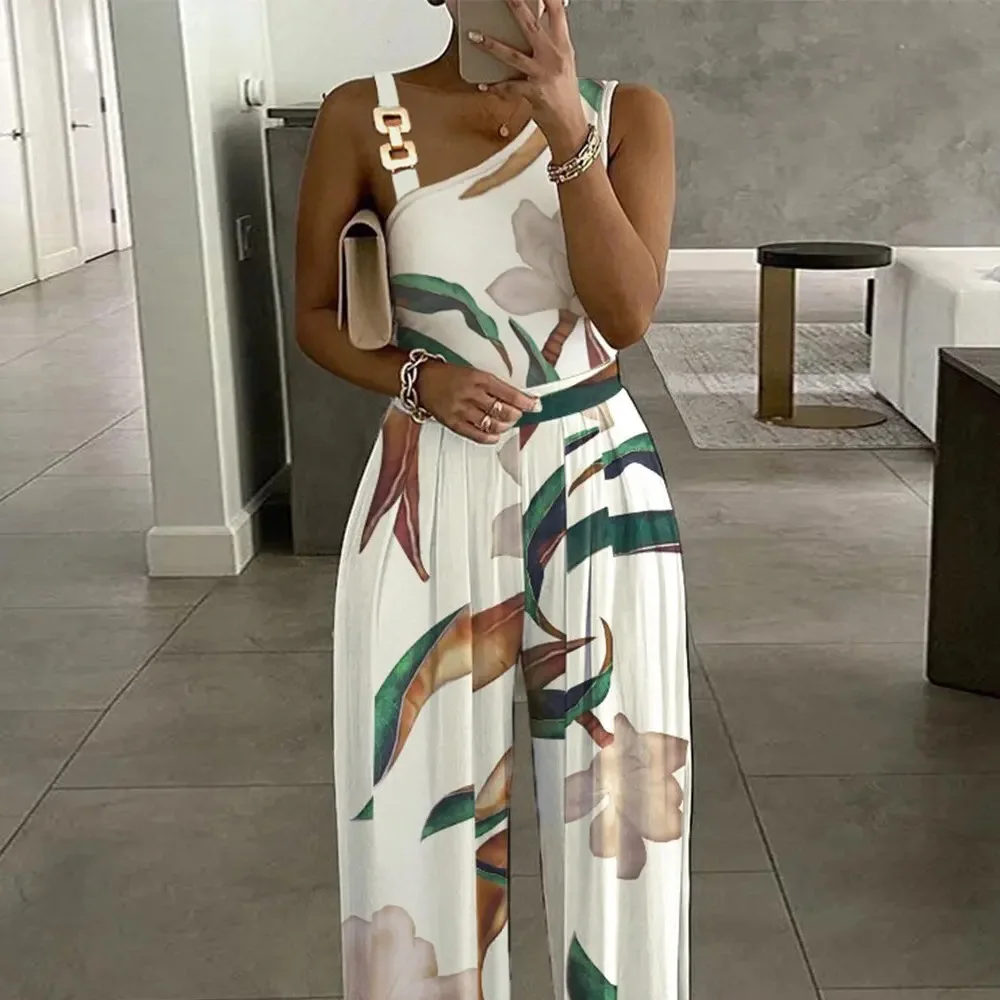 

2023 Summer New Women's Printed Sleeveless High Waist Casual Jumpsuit