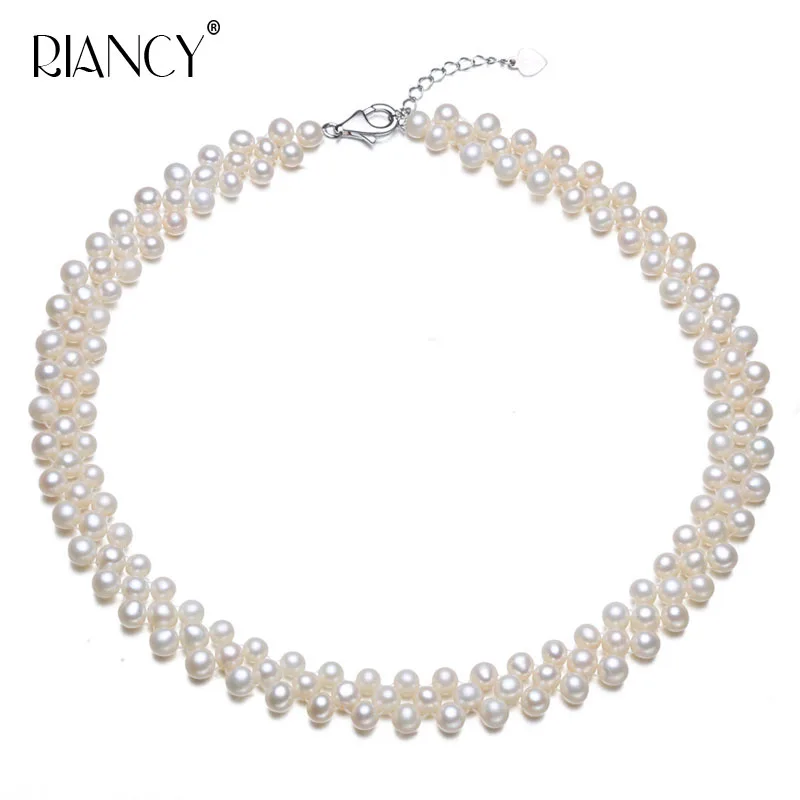 

Triplets 3 Rows Natural Freshwater Pearl Necklace Choker Annivesary Gift White