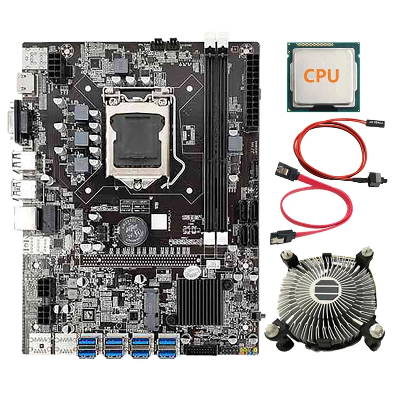 

B75 BTC Miner Motherboard With Random CPU+Fan+Switch Cable+SATA Cable 8 USB3.0 Slots LGA1155 DDR3 RAM SATA3.0 ETH Miner