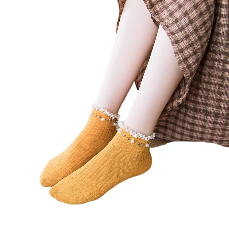 (2 pairs) spring and autumn socks women's Korean version all-match socks Japanese pearl lace socks