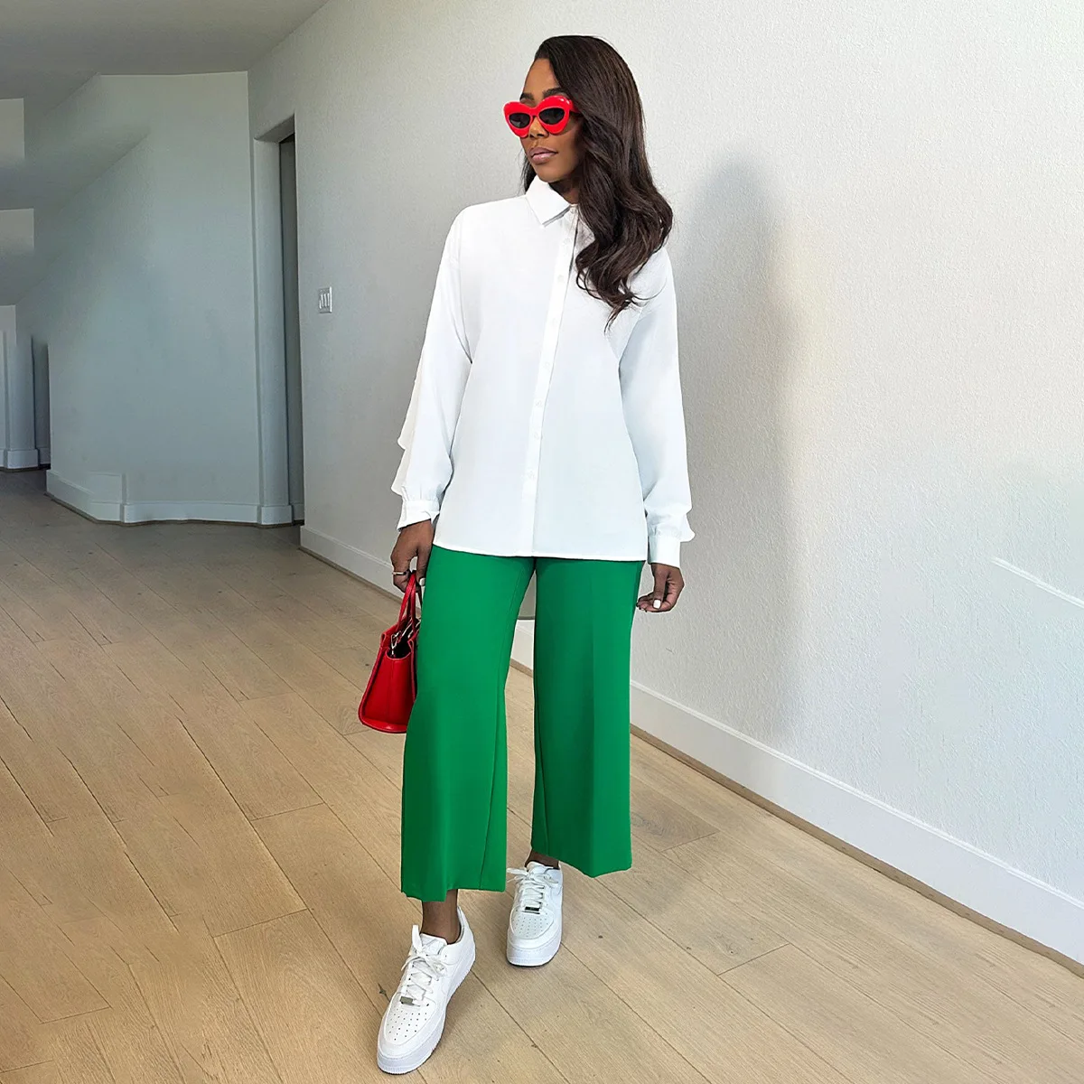 

Fashion Women Long Sleeve Single Breasted Turn-down Collar Solid Color Ruffles Clock Back Shirt and Blouse Tops 2023