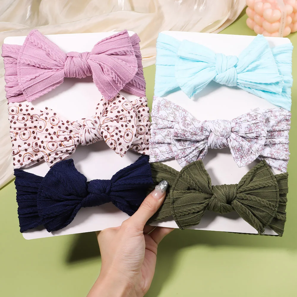 

3 Pcs/set Kids Girls Turban Cable Knit Baby Bows Headbands for Children Elastic Hair Bands Headwrap Newborn Hair Accessories